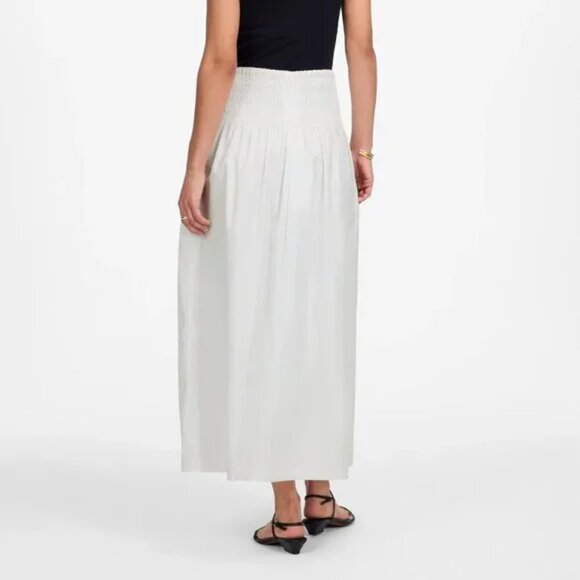 Madewell Smocked Waist Cotton Poplin Relaxed Midi Skirt White Size L NWT - Picture 2 of 10